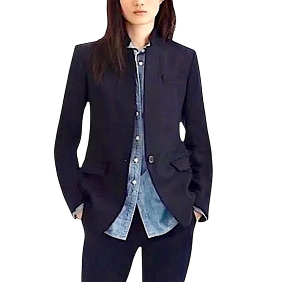 J CREW Regent Wool Flannel Blazer with Stand Collar in Navy Blue B0323 Academia - Picture 4 of 16